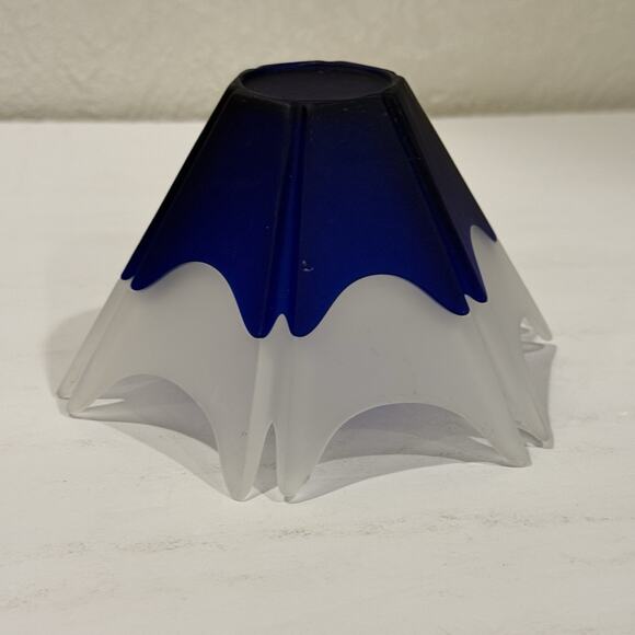 Vintage Retired Cobalt Blue White Frosted Glass Candle Holder Tealight Votive 45 - Picture 6 of 7